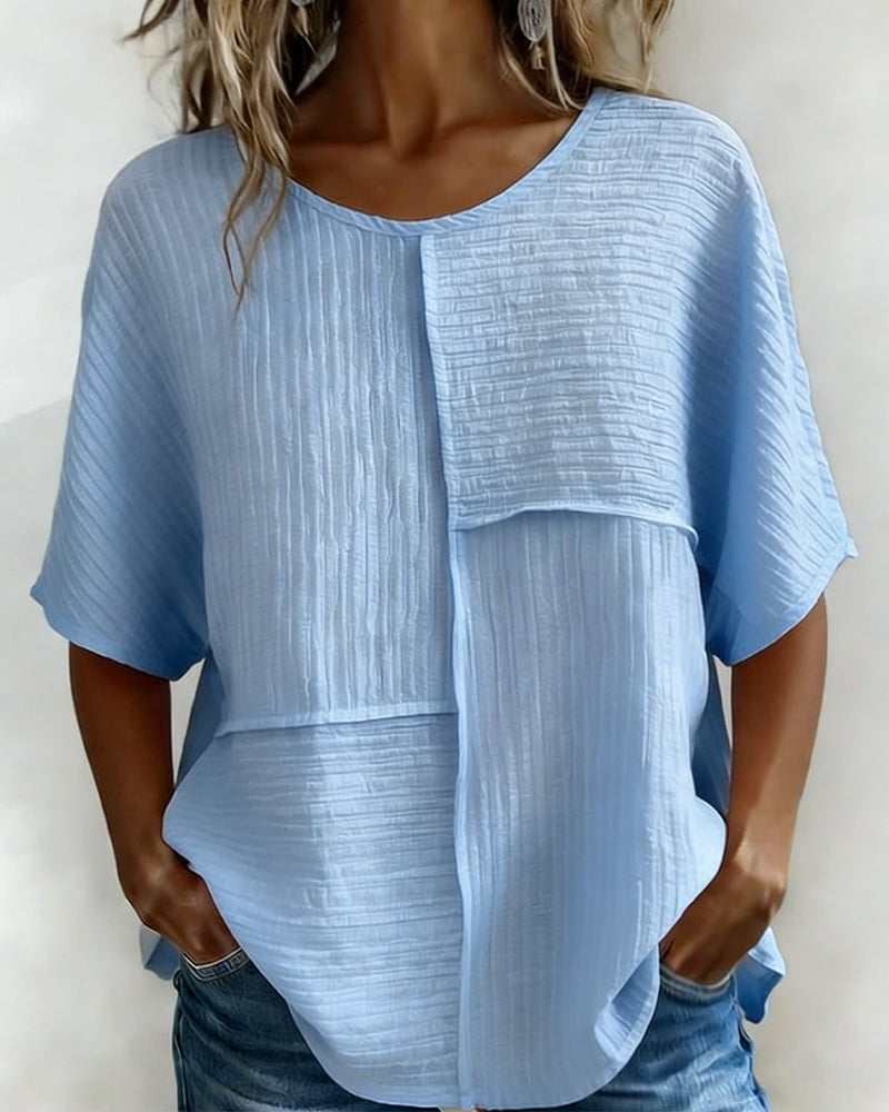 Vertical Textured Patchwork Loose Top