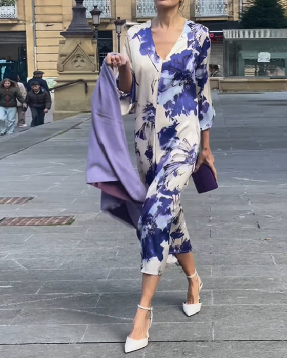 Elegant printed V-neck dress