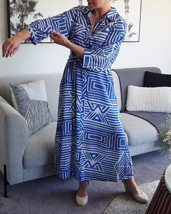 Casual Geometric Print Tie-Up Dress