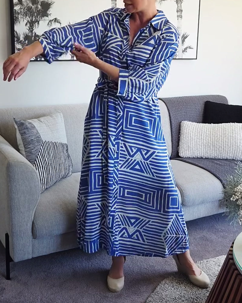 Casual Geometric Print Tie-Up Dress
