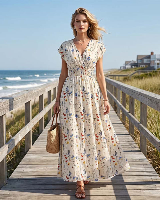 Casual V-Neck Print Maxi Dress