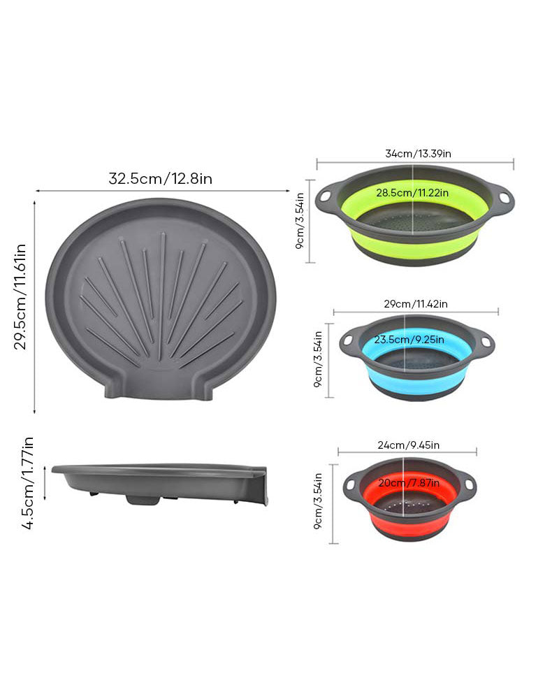Collapsible Kitchen Strainer Colander Set with Drainage Base Tray