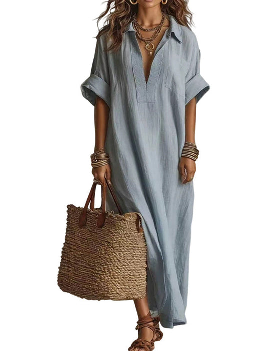 Loose Solid Short Sleeve Maxi Dress