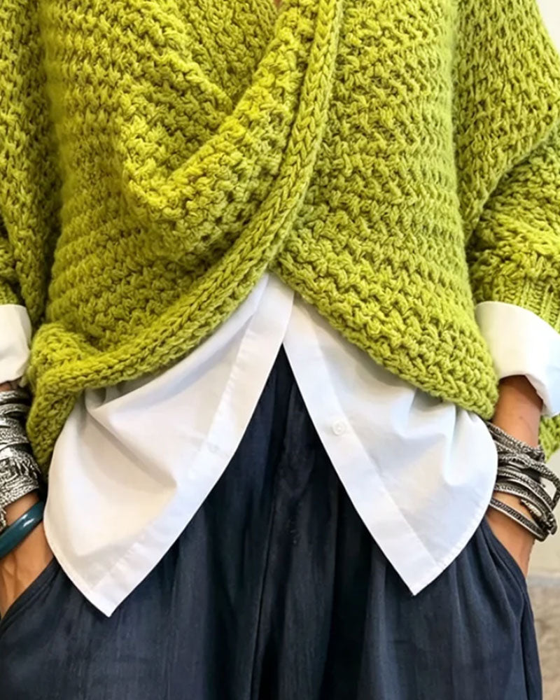 Chunky V-Neck Twist Irregular Knit Pullover