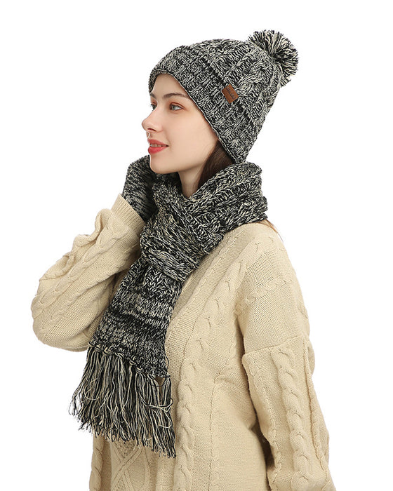 Hat Knitted Wool Three-Piece Set