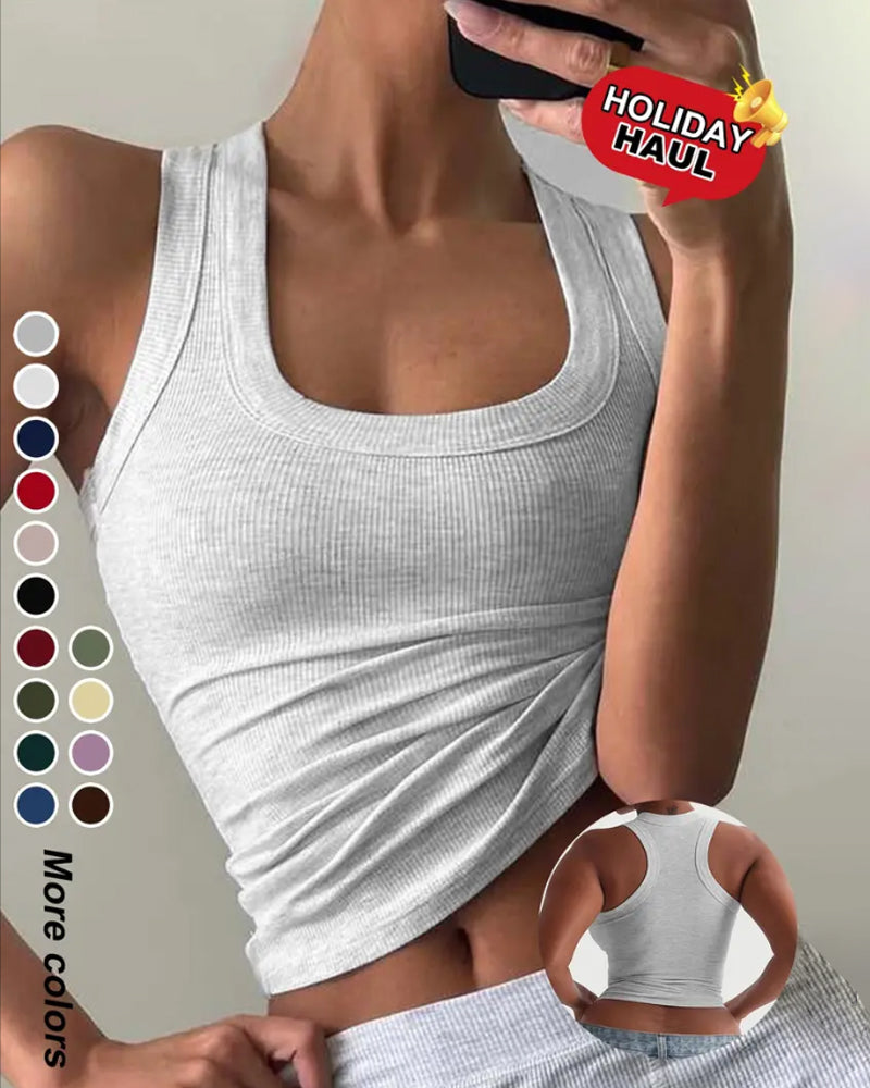 U-Shaped Square Neckline Slim-Fit Tank Top
