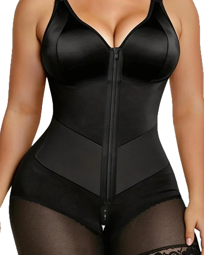 Women's Zip-Up Lace Tummy Control Shapewear Bodysuit