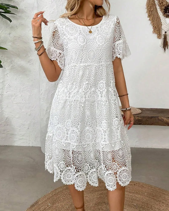 Cut-Out Lace Crewneck Dresses