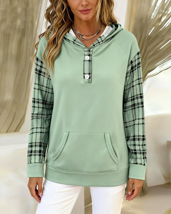 Button-Up Checkered Pocket Hoodie