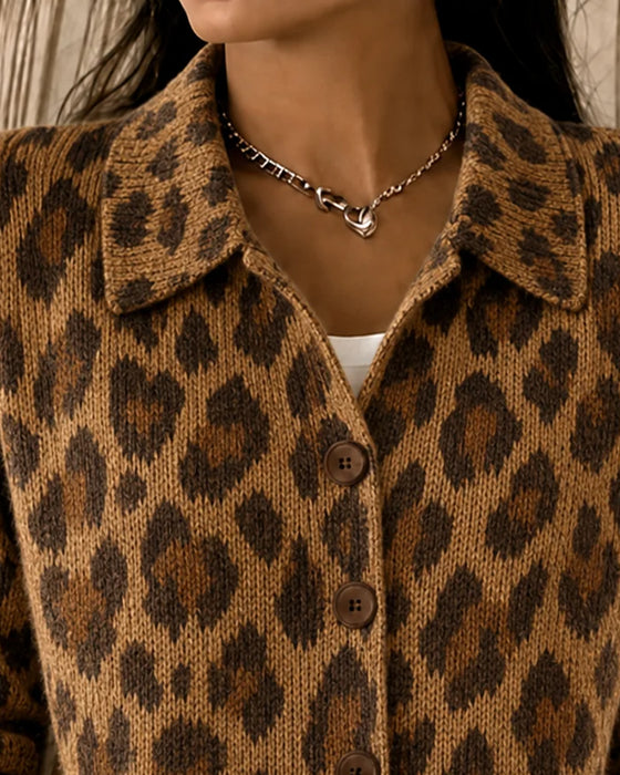 Stylish Leopard Lapel Cardigan
