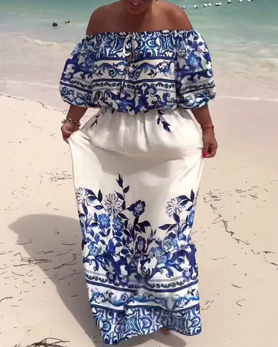 Off-Shoulder Printed Resort Dress