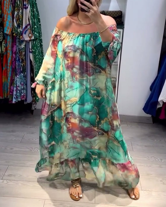 One shoulder ink print casual dress