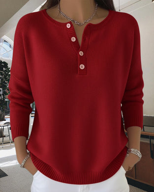Long-Sleeved Button-Down Solid Color Jumper