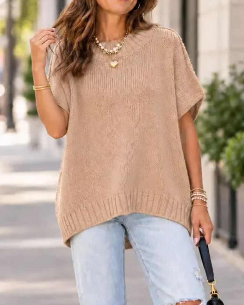 Solid Color Short Sleeve Pullover