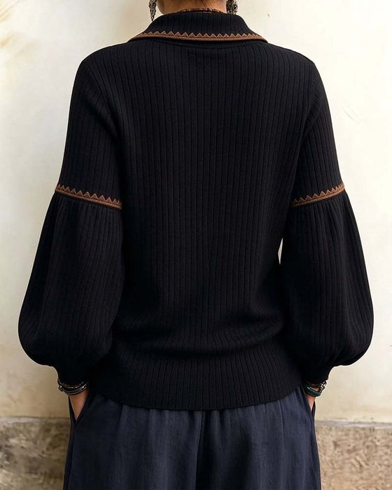 Lapel Button Lantern Sleeve Coat