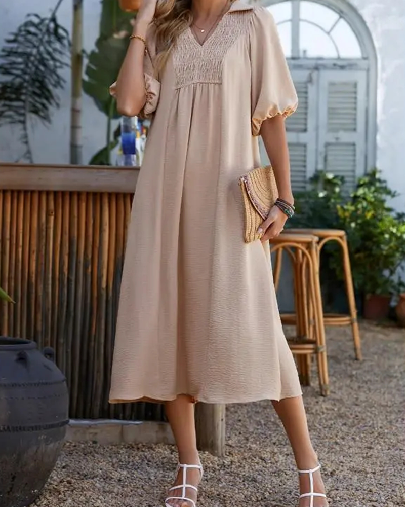 V-Neck Flap Puff Sleeve Maxi Dress