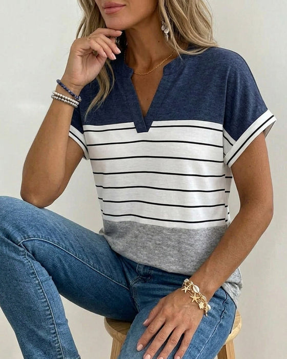 V-Neck Contrast Stripe T-Shirt