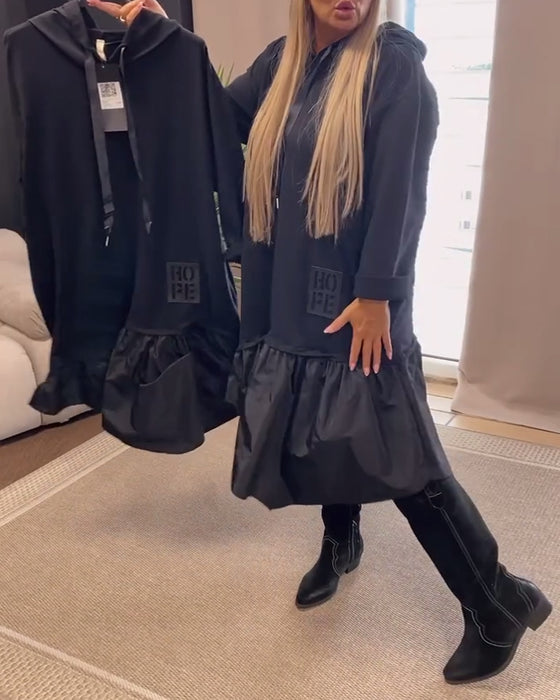 Long sleeve panel loose hooded dress
