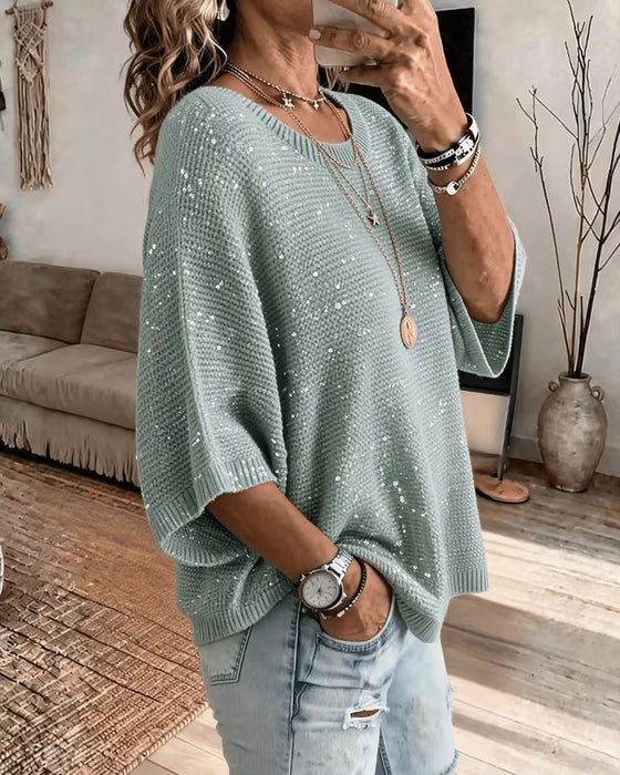 Crew Neck 3/4 Sleeve Casual Pullover