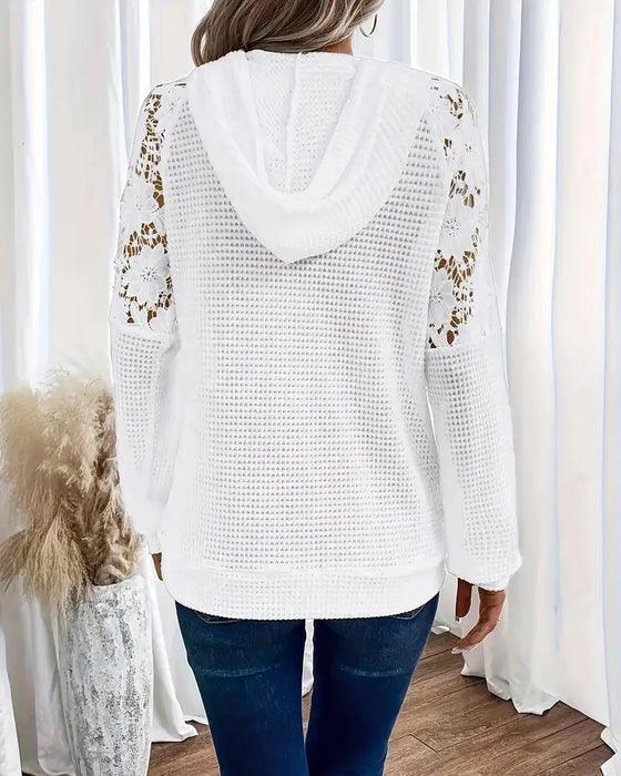 V-Neck Long-Sleeved Lace Casual Hoodie