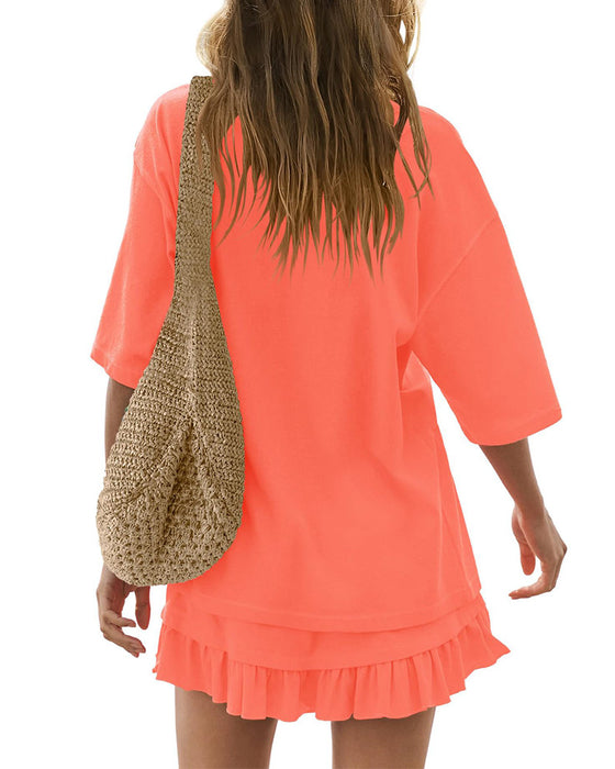 Round Neck Solid Color Two Piece Set