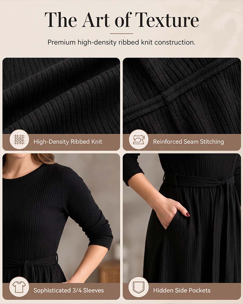 Long Sleeve Crew Neck A-Line Dress