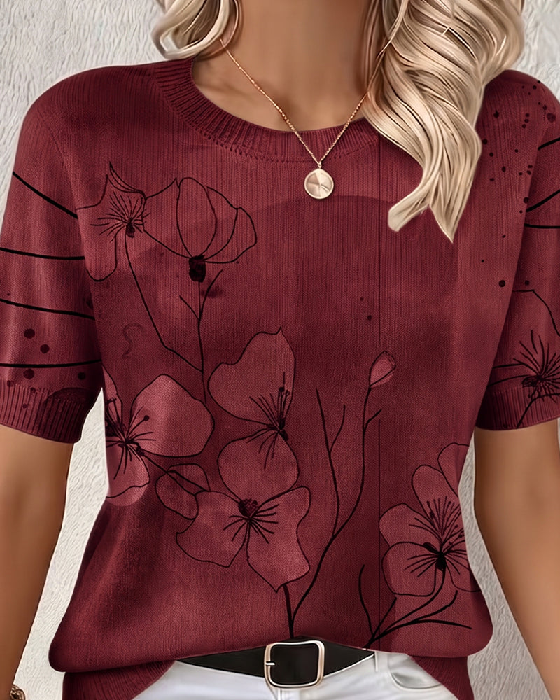 Printed Short-Sleeve Knitted Jumper