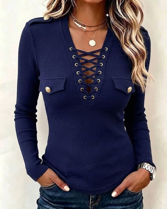 V-Neck Tie Casual Top