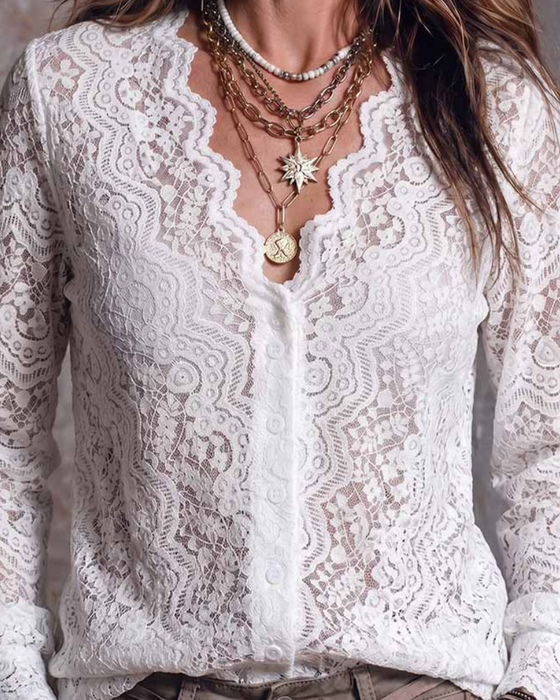 V-Neck Long Sleeve Casual Blouse