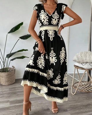 Casual V-Neck Printed Dress