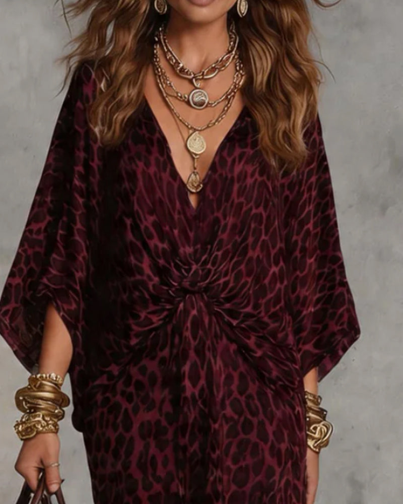 Trendy Leopard Batwing Sleeve Dress