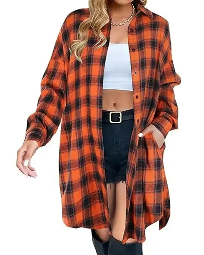 Casual Plaid Print Long Shirt