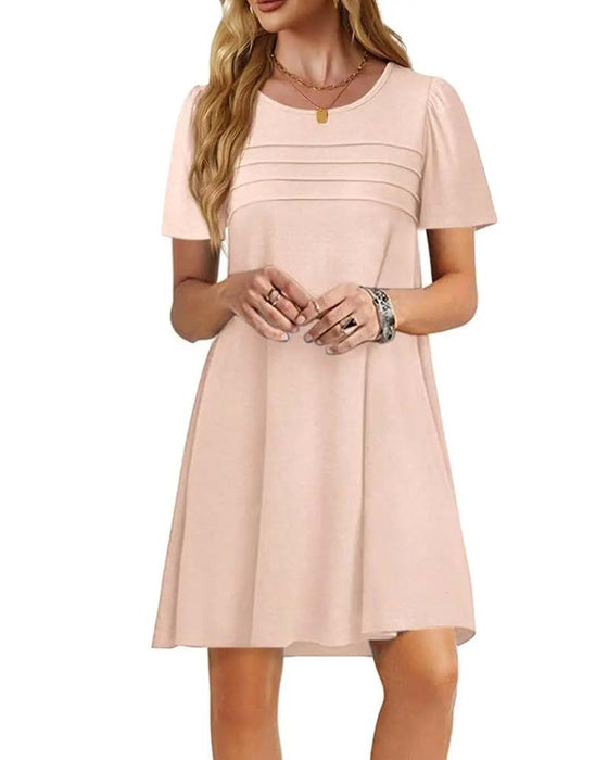 Ruffle Short Sleeve Round Neck Dress