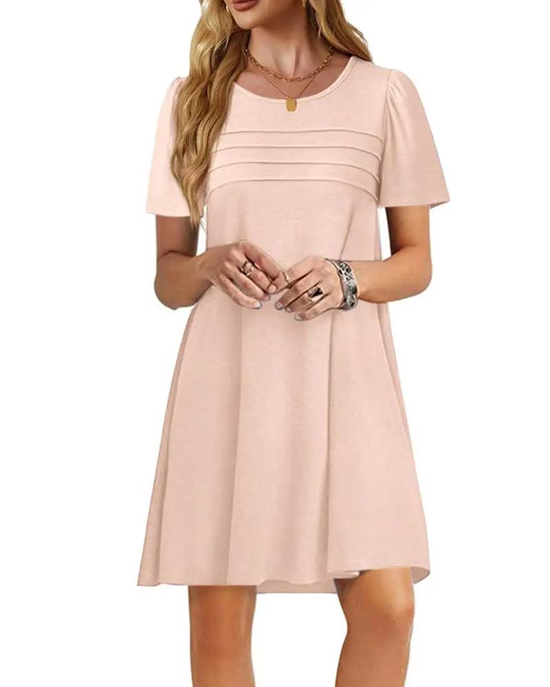 Ruffle Short Sleeve Round Neck Dress