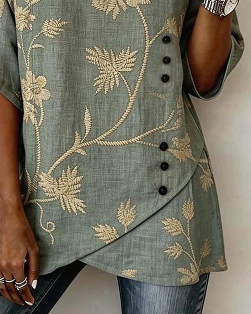Floral V-Neck Casual Blouse