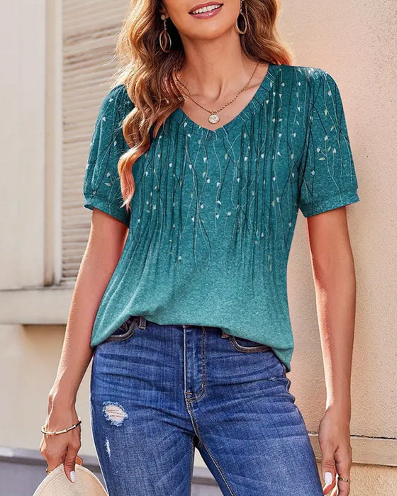 V-Neck Casual Printed Short-Sleeved T-Shirt