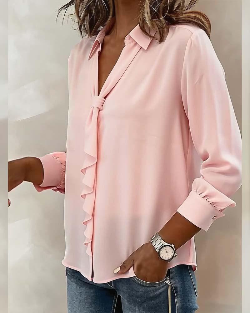 Ruffle Tie Long Sleeve Blouse