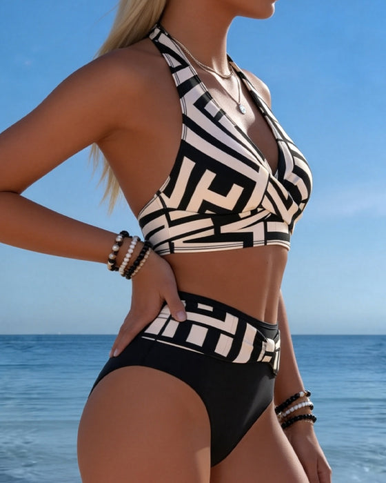 Geometric Print High-Waist Bikini