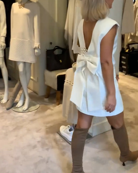 Sleeveless Shoulder Padded Back Butterfly Dress