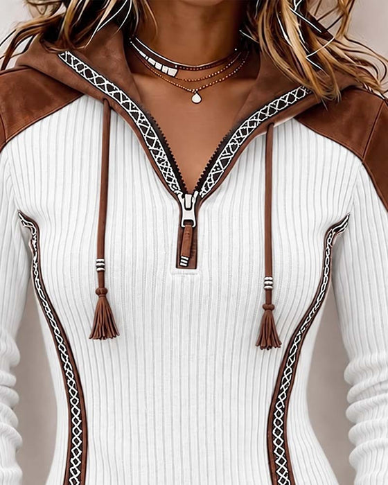 Hooded Zip Casual Top