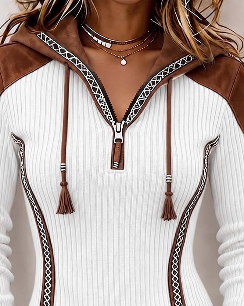 Hooded Zip Casual Top