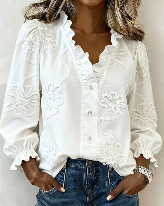 Ruffle Bubble Sleeve Blouse