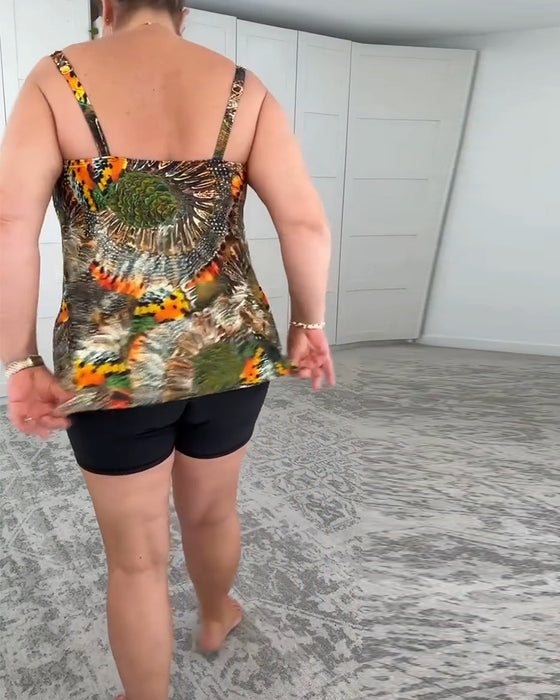 Two-Piece Printed Boxer Swimsuit