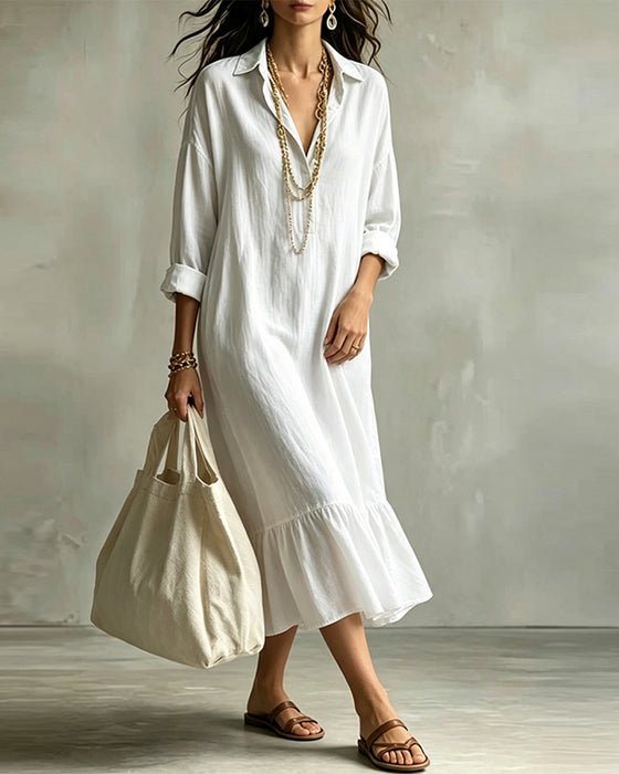 Shirt Collar Solid Color Dress