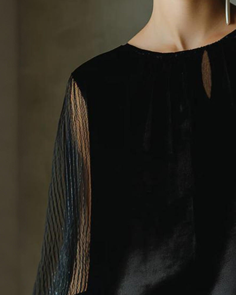 Solid Color Lantern Sleeve Fashion Blouse