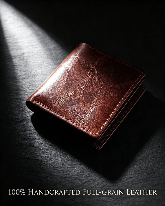 Men's Genuine Oil-Wax Cowhide RFID Wallet