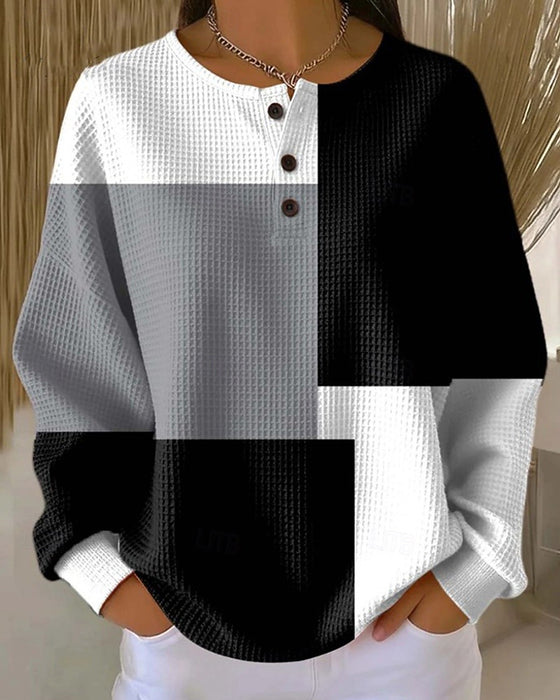 Crew Neck Button Color-Block Top
