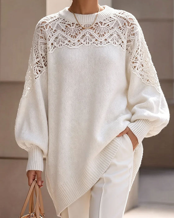 Hollow Out Puff Sleeve Long Pullover