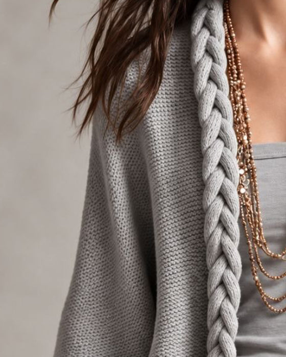 Lantern Sleeve Cable Knit Sweater Cardigan