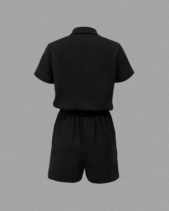 Button Pocket Elastic Waist Jumpsuit